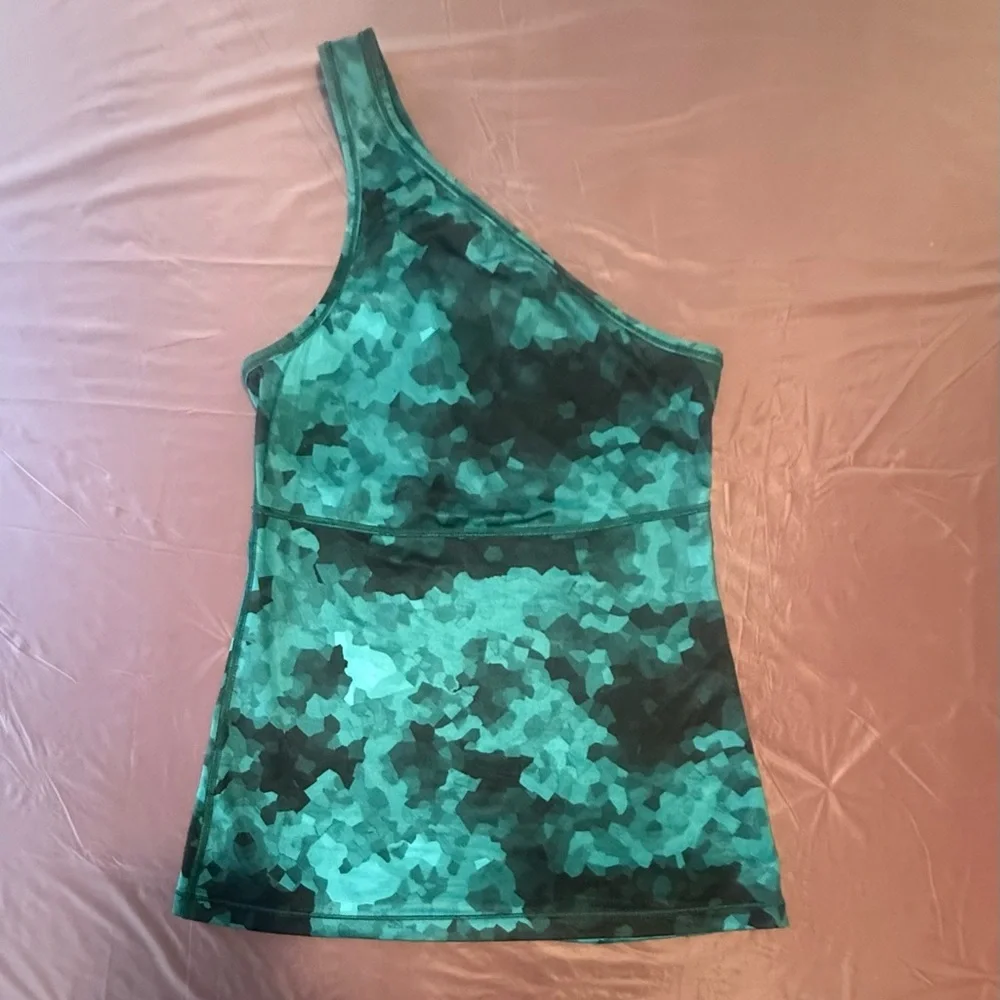 Lululemon Athletica Teal Camouflage One-Shoulder Tank Top Size 8/Medium - Picture 2 of 7